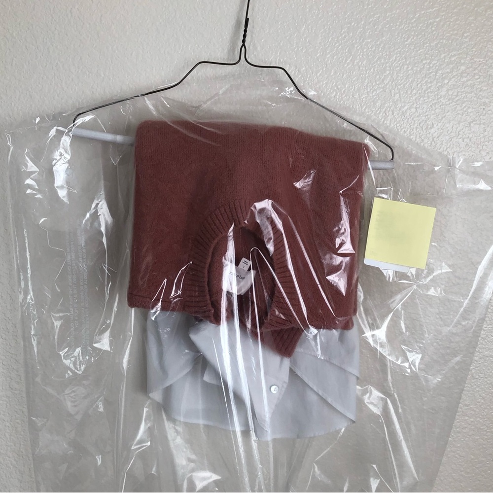 Cinq A Sept Pullover DRYCLEAN blouse Fuzzy Buttons Cardigan Layer Top